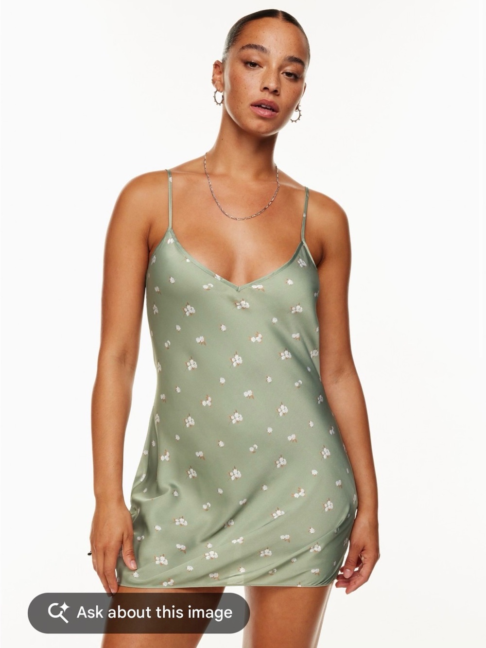Aritzia Satin Olive Green Floral Slip Dress